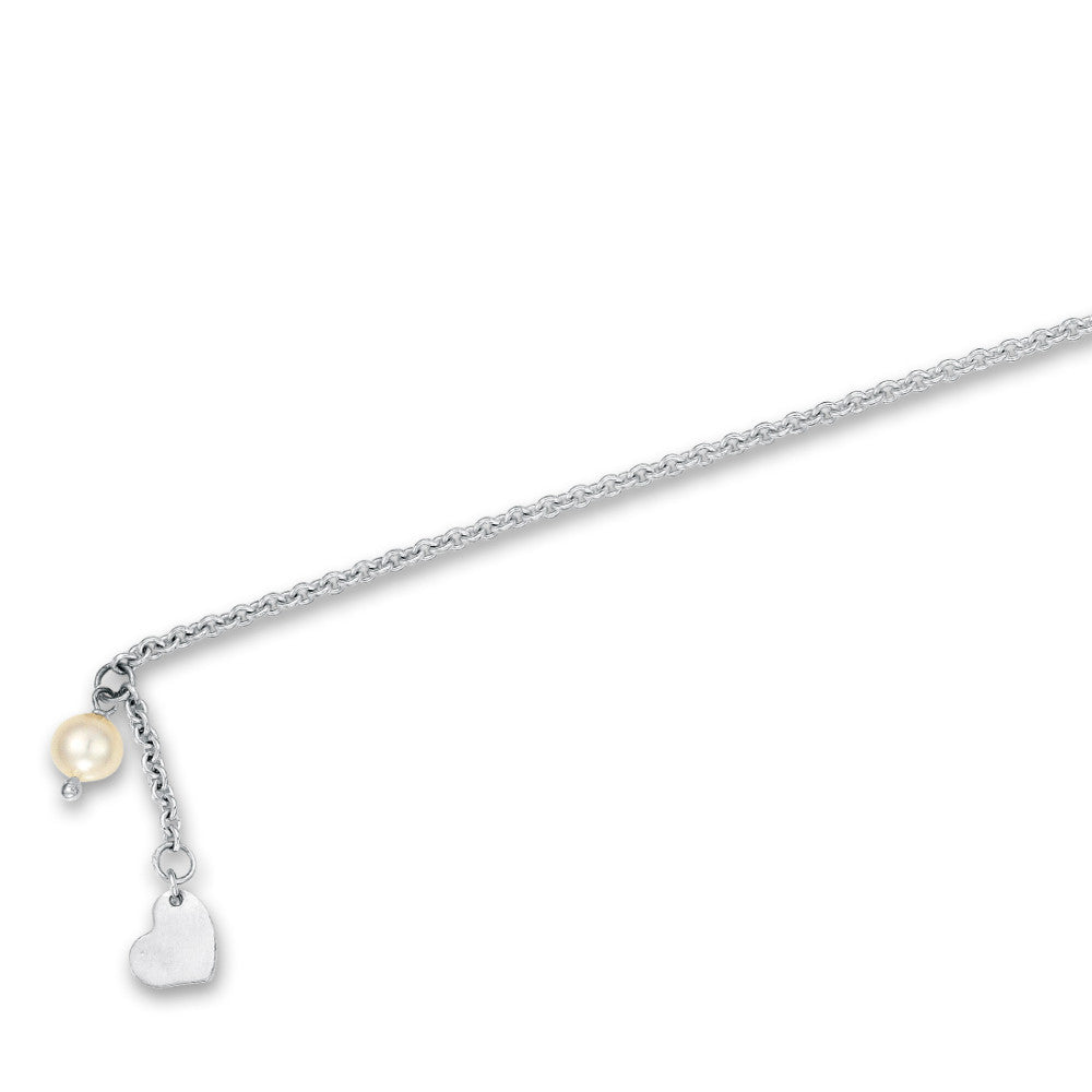 bransoletka na kostkę srebro Perła hodowana w wodzie słodkiej biały, 7 mm Serce 25-26.5 cm Ø10 mm