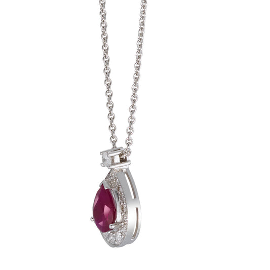 Naszyjnik złoto białe 750/18 K Rubin p1, Diament 0.21 ct, 18 kamienie, w-si 42 cm