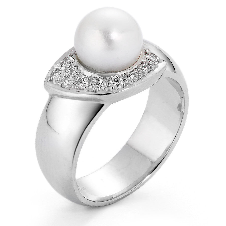 pierścionek złoto białe 750/18 K Diament 0.15 ct, 10 kamienie, w-si Perła hodowana w wodzie słodkiej biały, 8 mm