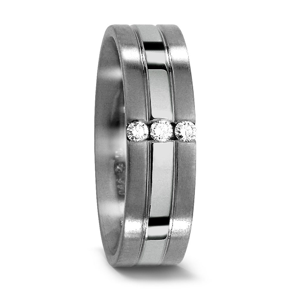 obrączka partnerska tytan, platyna 950 Diament 0.06 ct, 3 kamienie, w-si