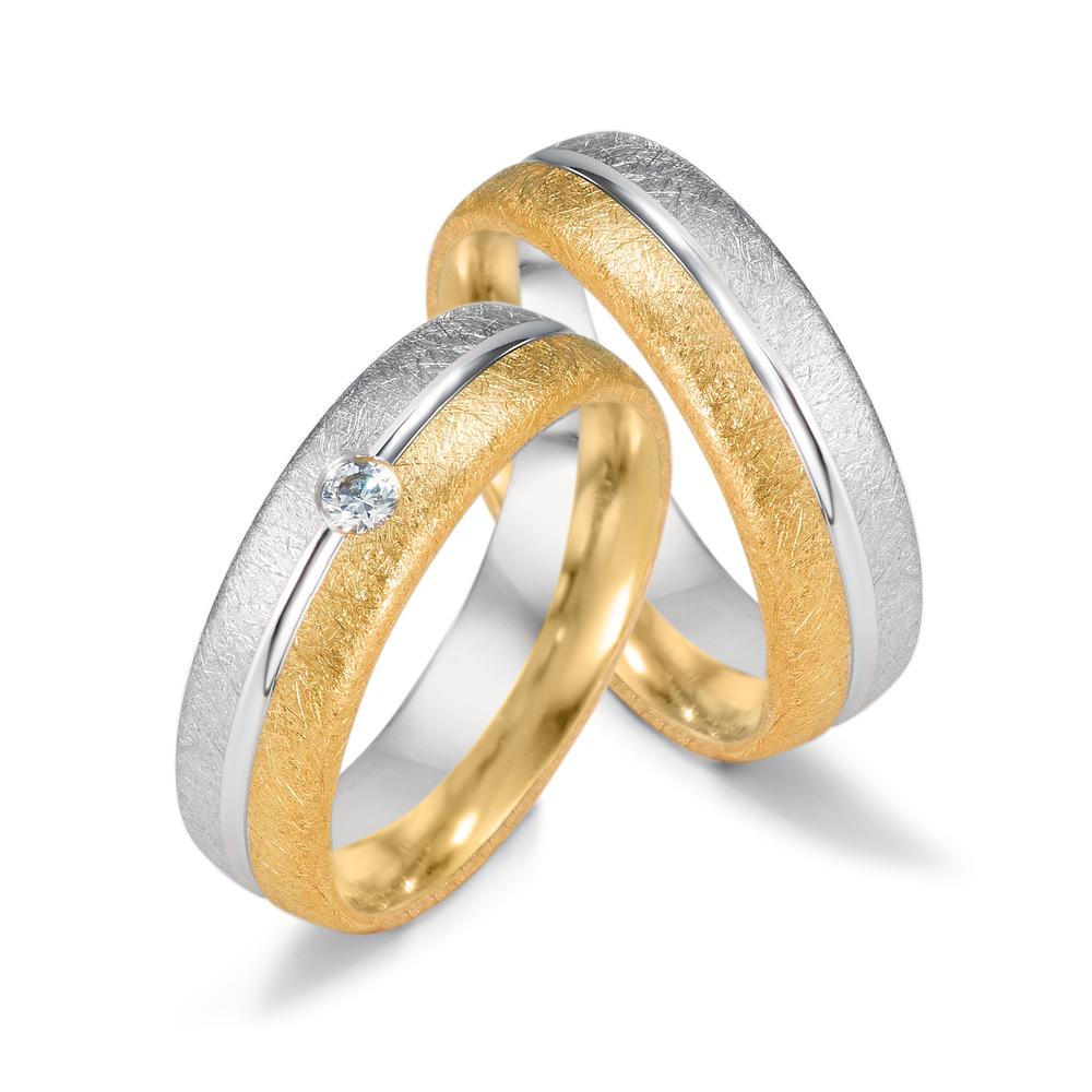 obrączka partnerska złoto żółte 750/18 K, złoto białe 750/18 K Diament 0.07 ct, tw-si