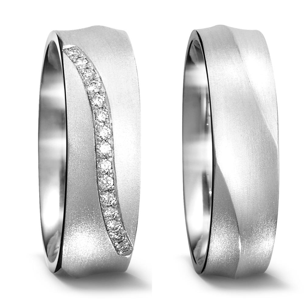 obrączka partnerska złoto białe 750/18 K Diament 0.075 ct, 15 kamienie, tw-si