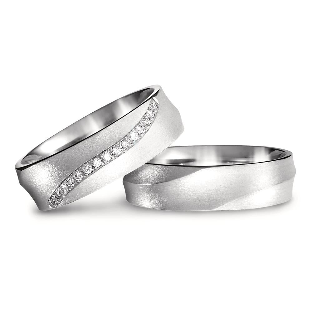 obrączka partnerska złoto białe 750/18 K Diament 0.075 ct, 15 kamienie, tw-si