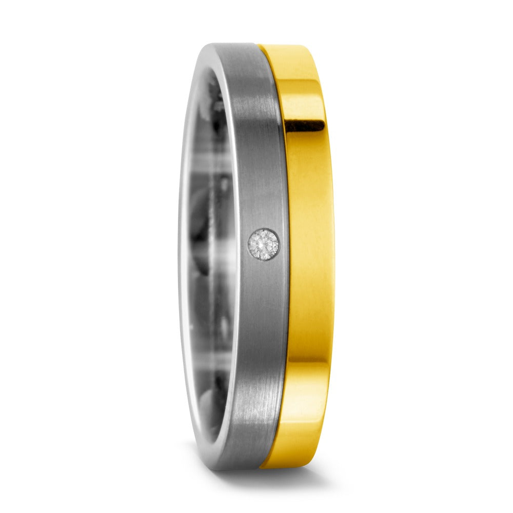 pierścionek tytan, złoto żółte 750/18 K Diament 0.02 ct, w-si