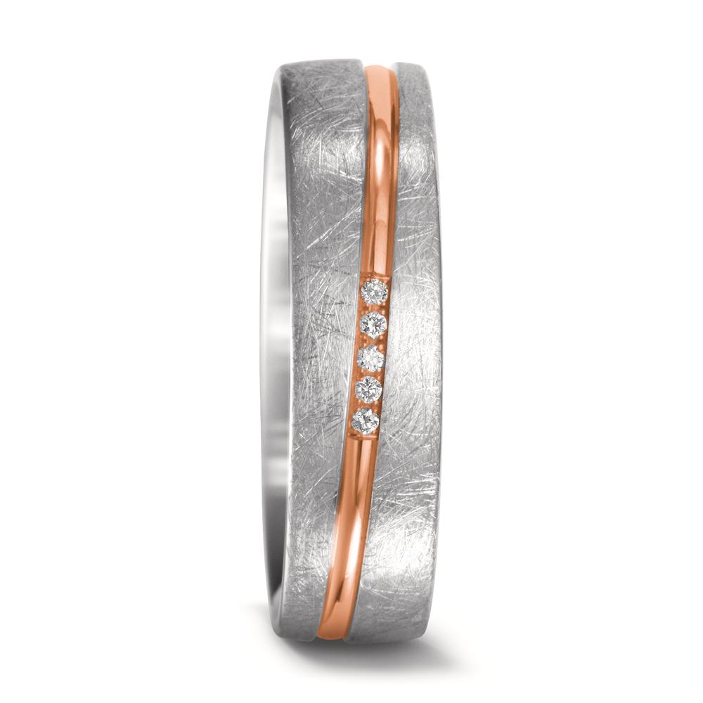 obrączka partnerska złoto białe 750/18 K, złoto czerwone 750/18 K Diament 0.025 ct, 5 kamienie, w-si