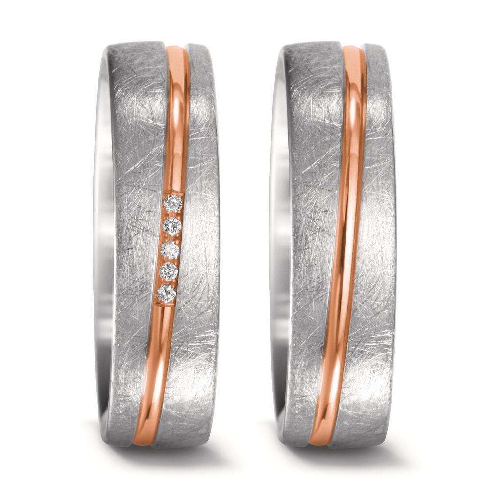 obrączka partnerska złoto białe 750/18 K, złoto czerwone 750/18 K Diament 0.025 ct, 5 kamienie, w-si