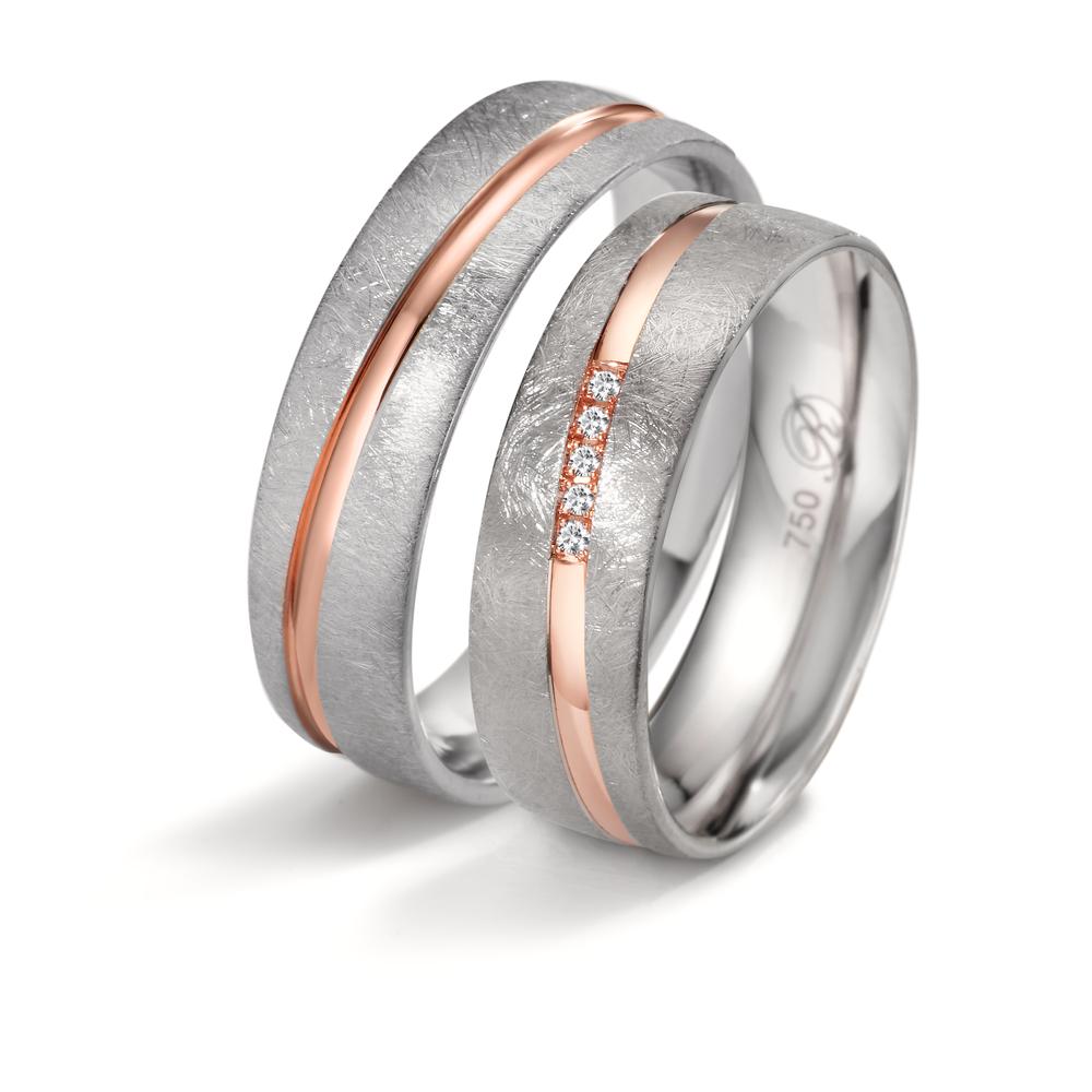 obrączka partnerska złoto białe 750/18 K, złoto czerwone 750/18 K Diament 0.025 ct, 5 kamienie, w-si