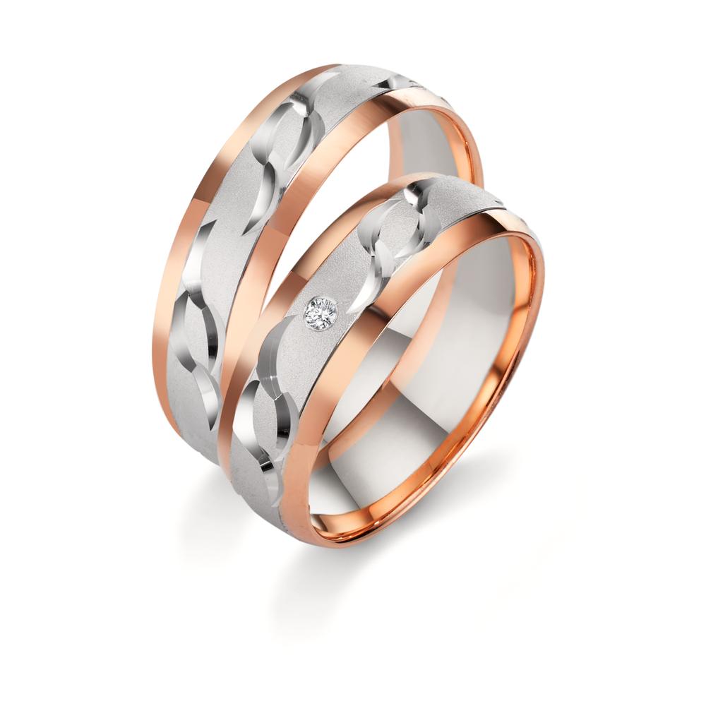 obrączka partnerska złoto białe 750/18 K, złoto czerwone 750/18 K Diament 0.02 ct, w-si
