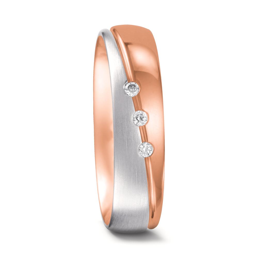 obrączka partnerska złoto czerwone 750/18 K, złoto białe 750/18 K Diament 0.045 ct, 3 kamienie, tw-vsi