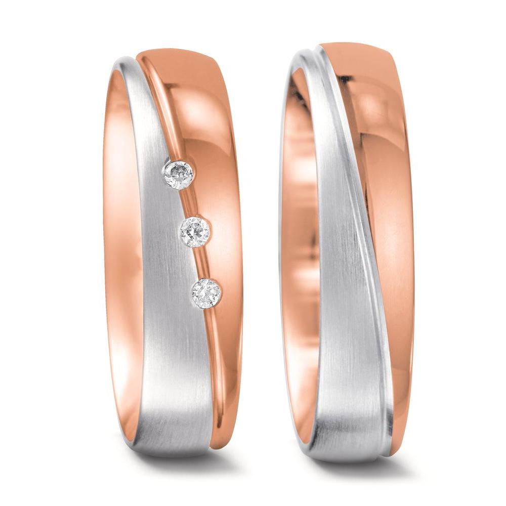 obrączka partnerska złoto czerwone 750/18 K, złoto białe 750/18 K Diament 0.045 ct, 3 kamienie, tw-vsi
