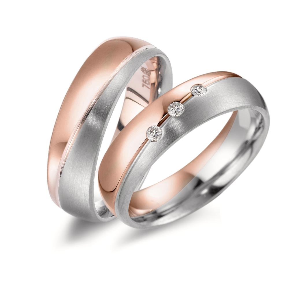 obrączka partnerska złoto czerwone 750/18 K, złoto białe 750/18 K Diament 0.045 ct, 3 kamienie, tw-vsi