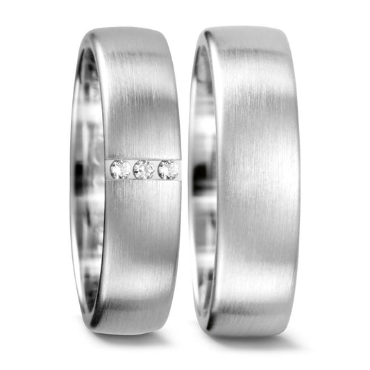 obrączka partnerska złoto białe 750/18 K Diament 0.03 ct, 3 kamienie, tw-vsi