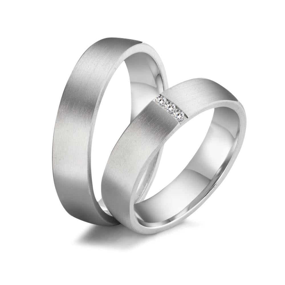 obrączka partnerska złoto białe 750/18 K Diament 0.03 ct, 3 kamienie, tw-vsi