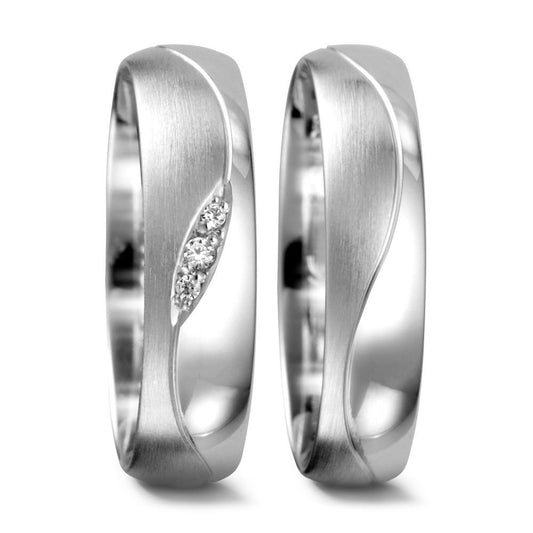obrączka partnerska złoto białe 750/18 K Diament 0.02 ct, 3 kamienie, tw-vsi
