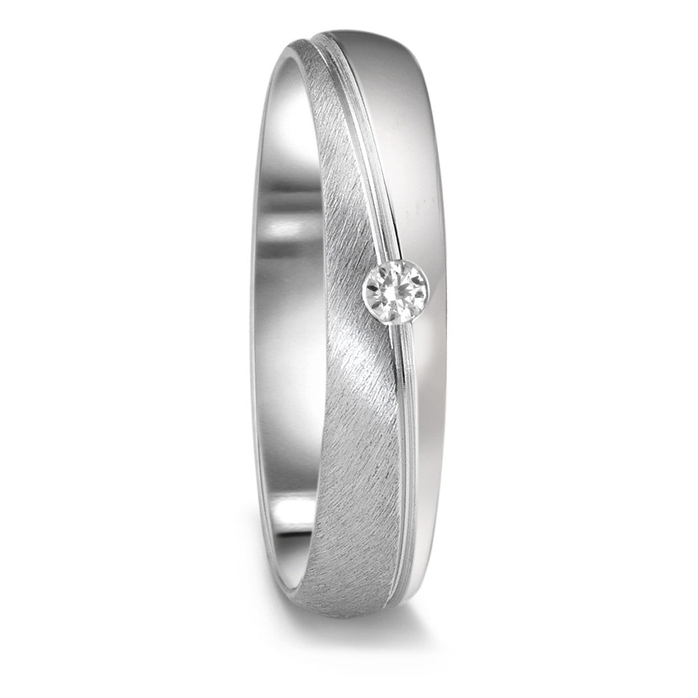 obrączka partnerska złoto białe 750/18 K Diament 0.04 ct, tw-vsi