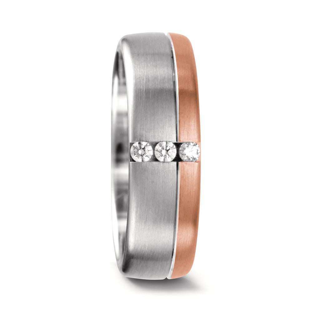 obrączka partnerska złoto białe 750/18 K, złoto czerwone 750/18 K Diament 0.075 ct, 3 kamienie, tw-vsi