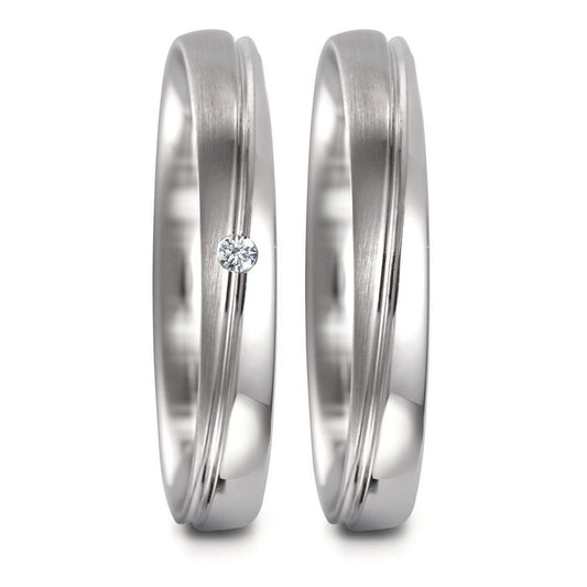 obrączka partnerska złoto białe 750/18 K Diament 0.02 ct, tw-vsi