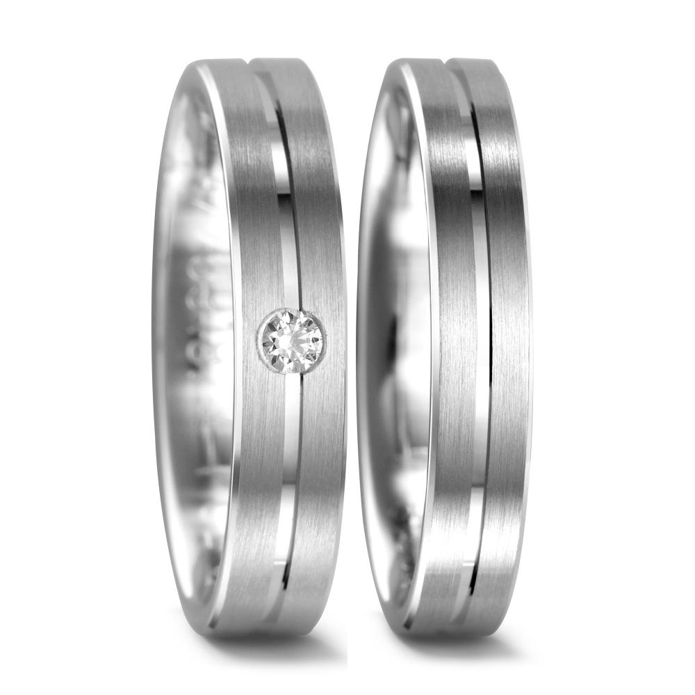 obrączka partnerska złoto białe 750/18 K Diament 0.04 ct, tw-vsi