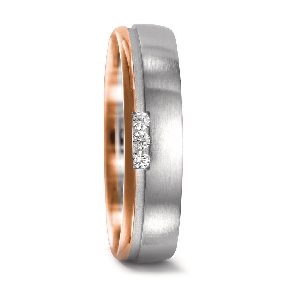 obrączka partnerska złoto białe 750/18 K, złoto czerwone 750/18 K Diament 0.045 ct, 3 kamienie, w-si