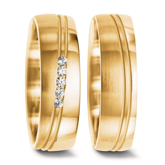 obrączka partnerska złoto żółte 750/18 K Diament 0.075 ct, 5 kamienie, w-si