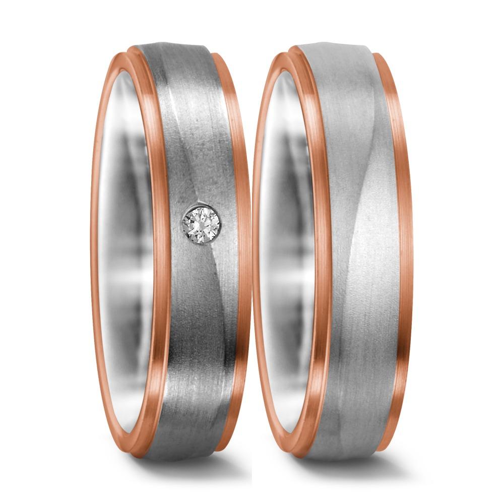 obrączka partnerska złoto białe 750/18 K, złoto czerwone 750/18 K Diament 0.025 ct, w-si