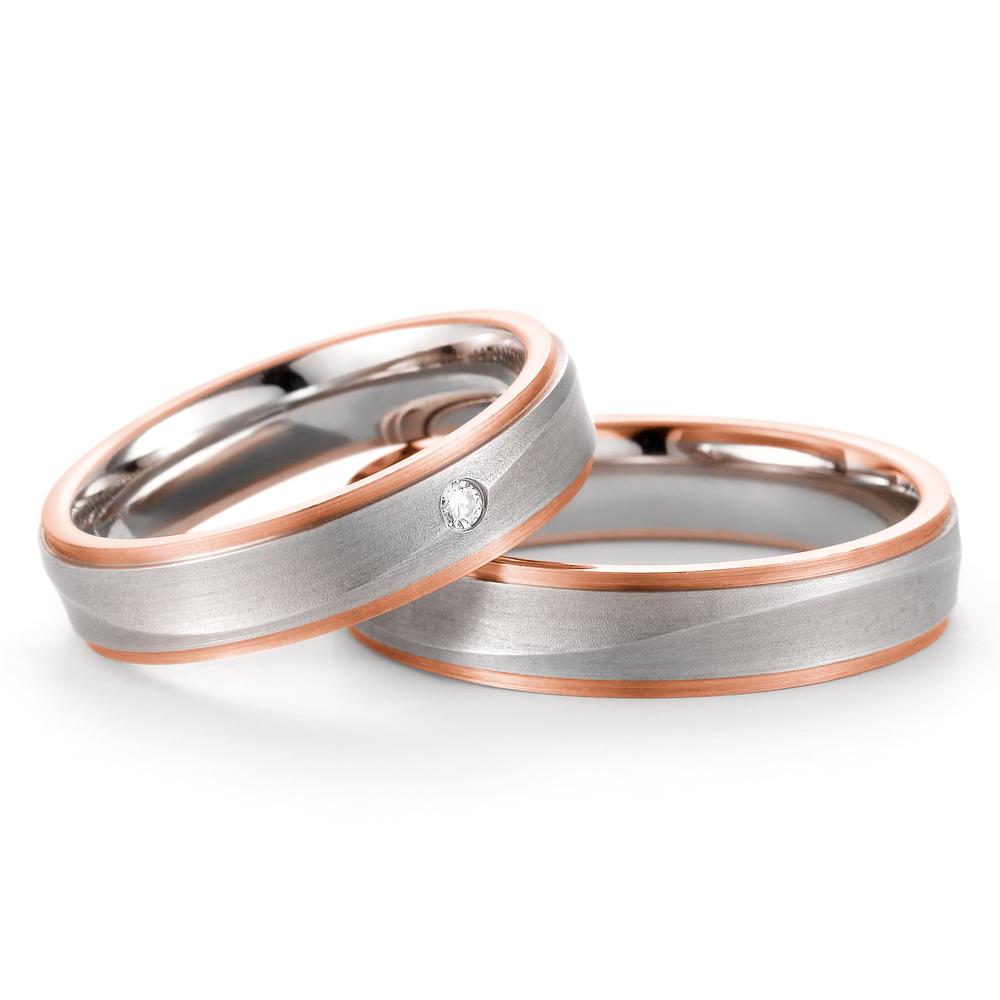 obrączka partnerska złoto białe 750/18 K, złoto czerwone 750/18 K Diament 0.025 ct, w-si