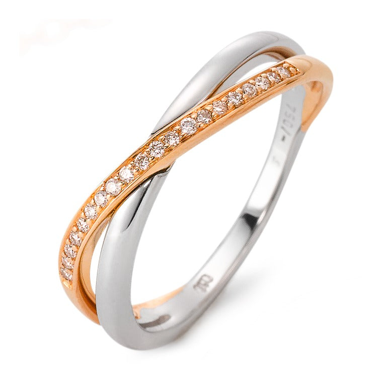 pierścionek złoto białe 750/18 K, złoto czerwone 750/18 K Diament 0.10 ct, 20 kamienie, w-si