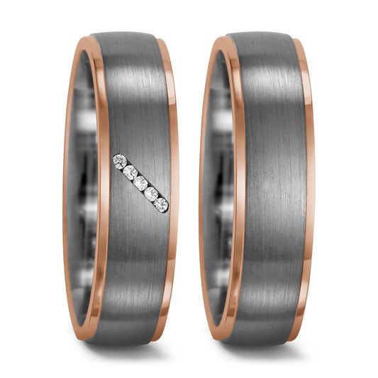 pierścionek pallad 950, złoto czerwone 750/18 K Diament 0.025 ct, 5 kamienie, tw-vsi