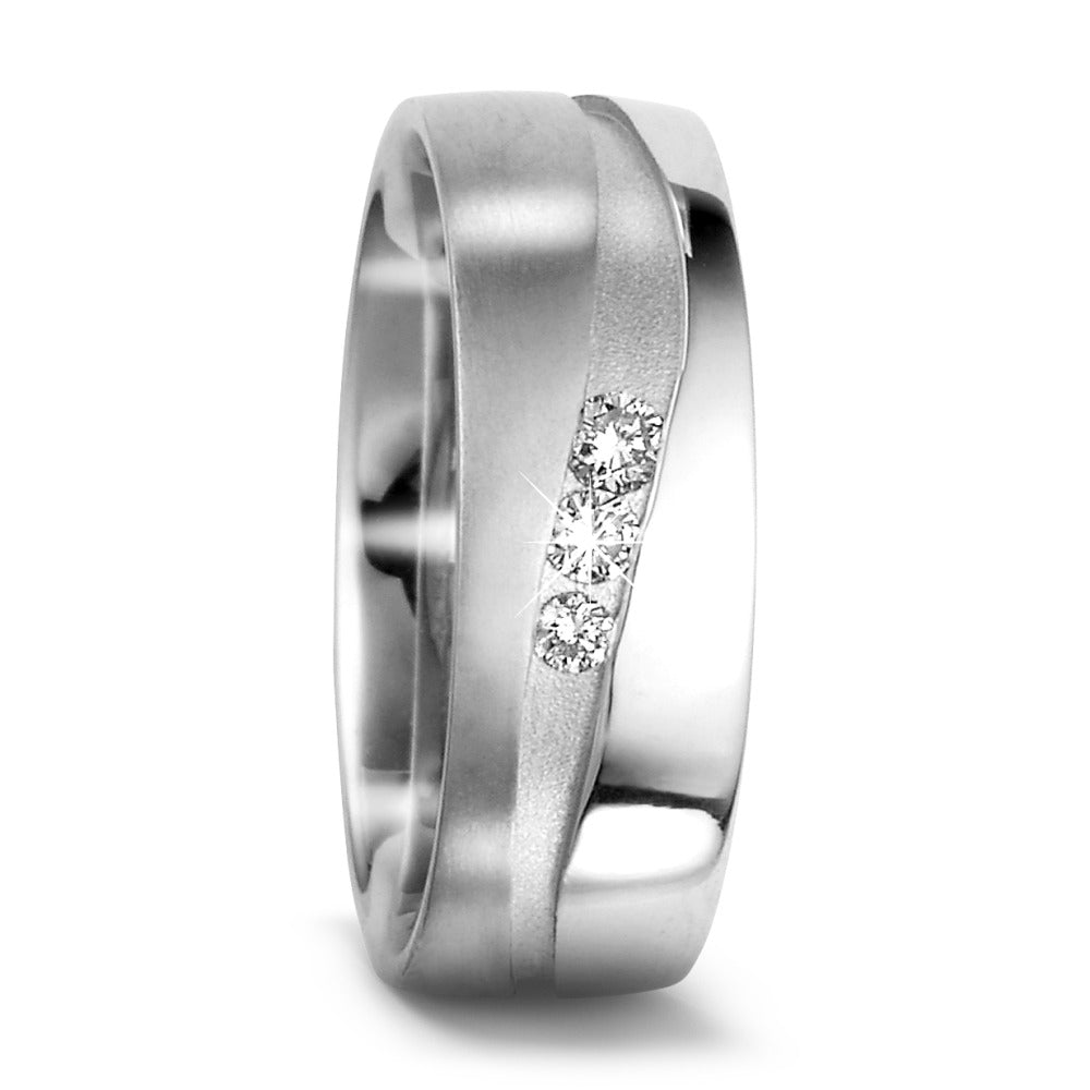 obrączka partnerska złoto białe 750/18 K Diament 0.105 ct, 3 kamienie, tw-vsi