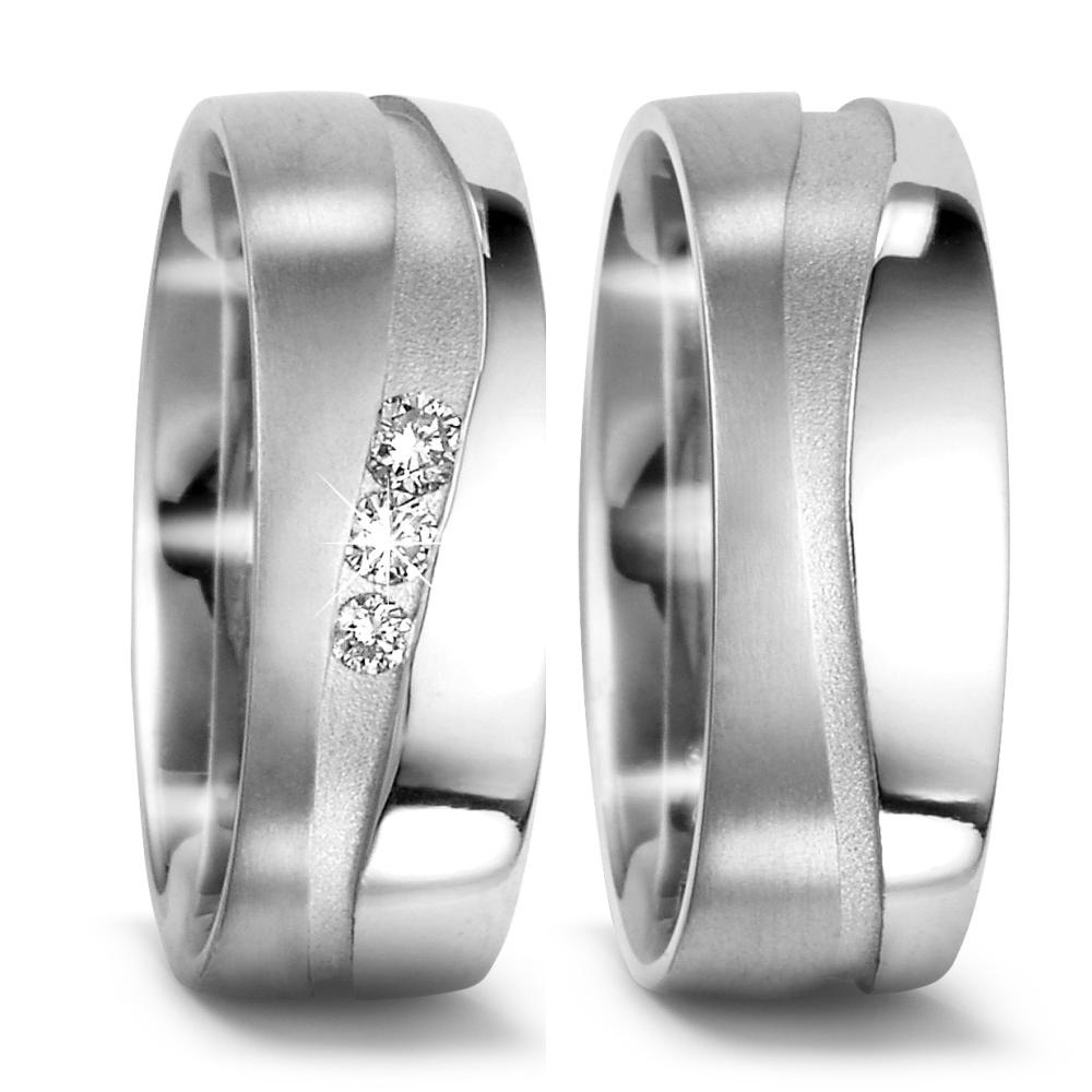 obrączka partnerska złoto białe 750/18 K Diament 0.105 ct, 3 kamienie, tw-vsi