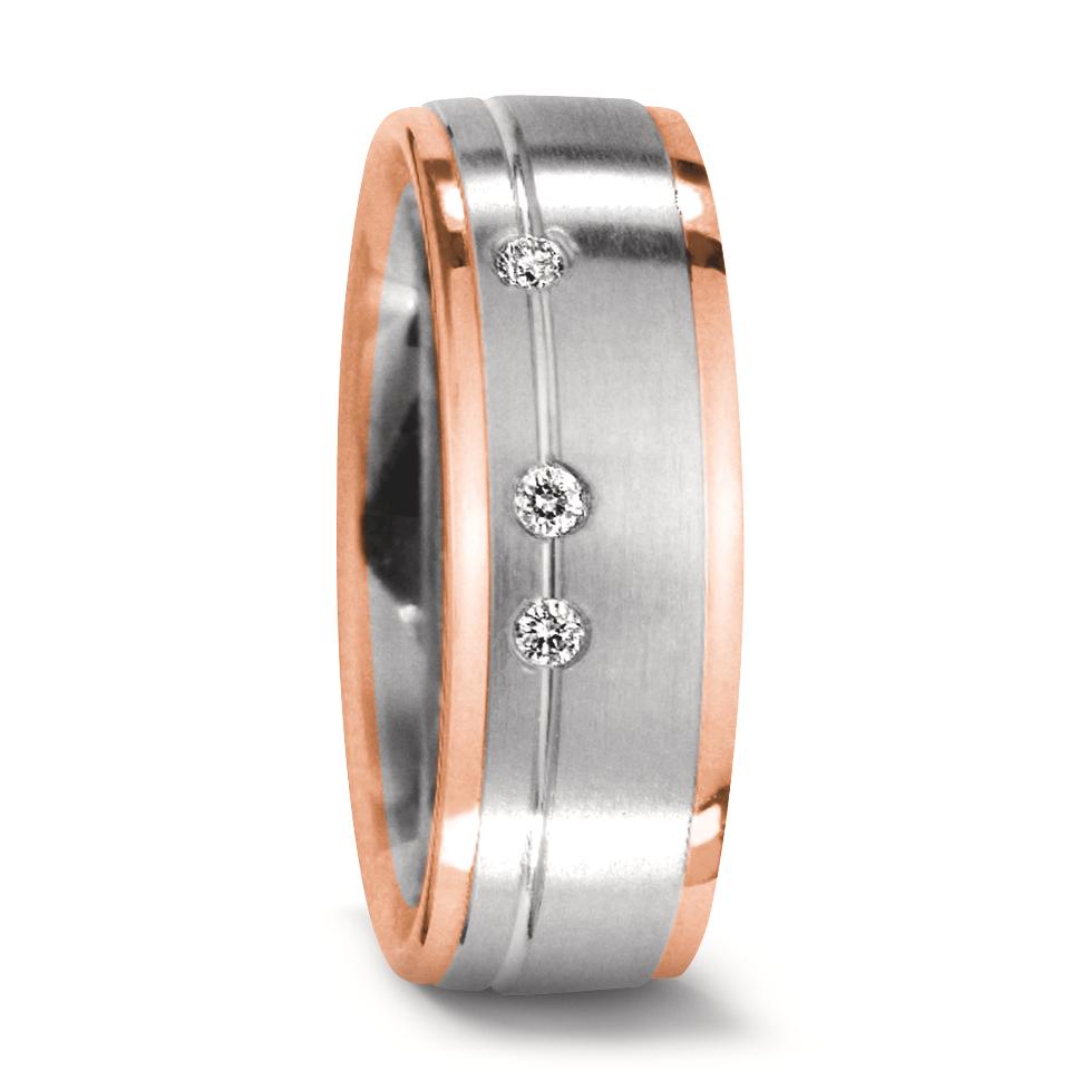 obrączka partnerska złoto białe 750/18 K, złoto czerwone 750/18 K Diament 0.06 ct, 3 kamienie, w-si