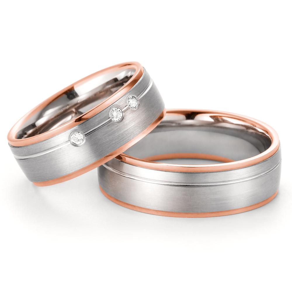 obrączka partnerska złoto białe 750/18 K, złoto czerwone 750/18 K Diament 0.06 ct, 3 kamienie, w-si