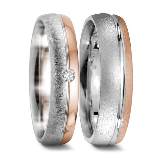 obrączka partnerska złoto białe 750/18 K, złoto czerwone 750/18 K Diament 0.045 ct, tw-si