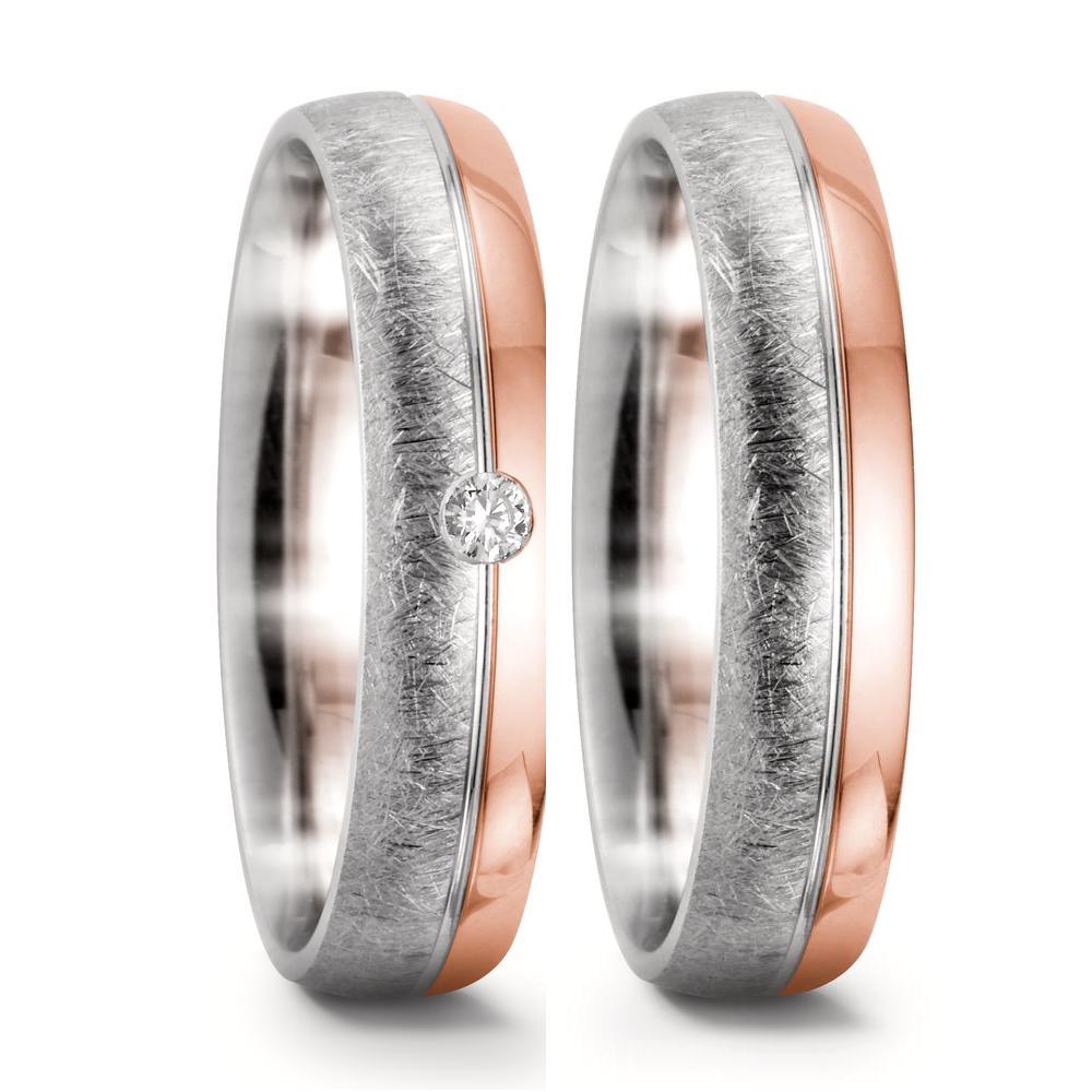 obrączka partnerska złoto białe 750/18 K, złoto czerwone 750/18 K Diament 0.045 ct, tw-si