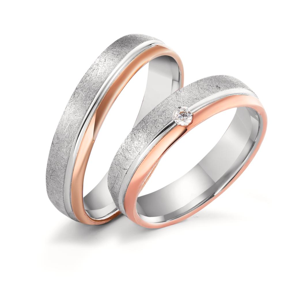 obrączka partnerska złoto białe 750/18 K, złoto czerwone 750/18 K Diament 0.045 ct, tw-si