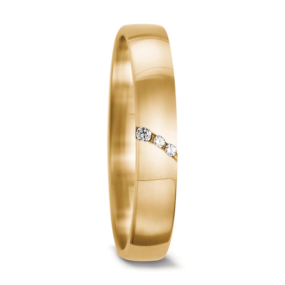 obrączka partnerska złoto żółte 750/18 K Diament 0.02 ct, 3 kamienie, tw-vsi