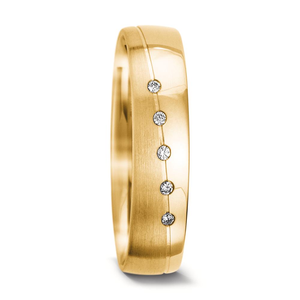 obrączka partnerska złoto żółte 750/18 K Diament 0.025 ct, 5 kamienie, tw-vsi