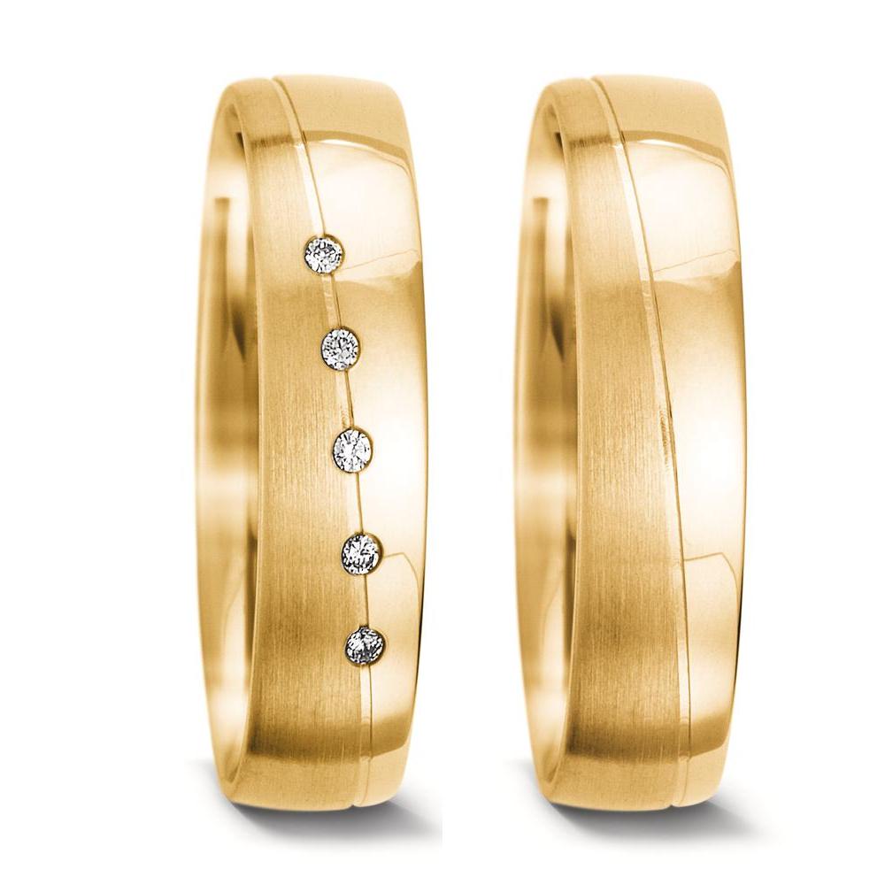 obrączka partnerska złoto żółte 750/18 K Diament 0.025 ct, 5 kamienie, tw-vsi