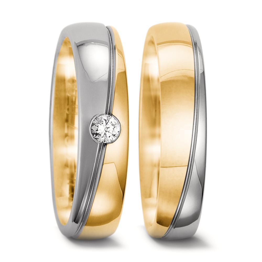 obrączka partnerska złoto żółte 750/18 K, złoto białe 750/18 K Diament 0.08 ct, tw-vsi