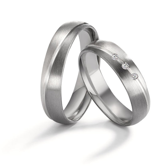 obrączka partnerska pallad 500, złoto białe 375/9 K Diament 0.045 ct, 3 kamienie, tw-vsi