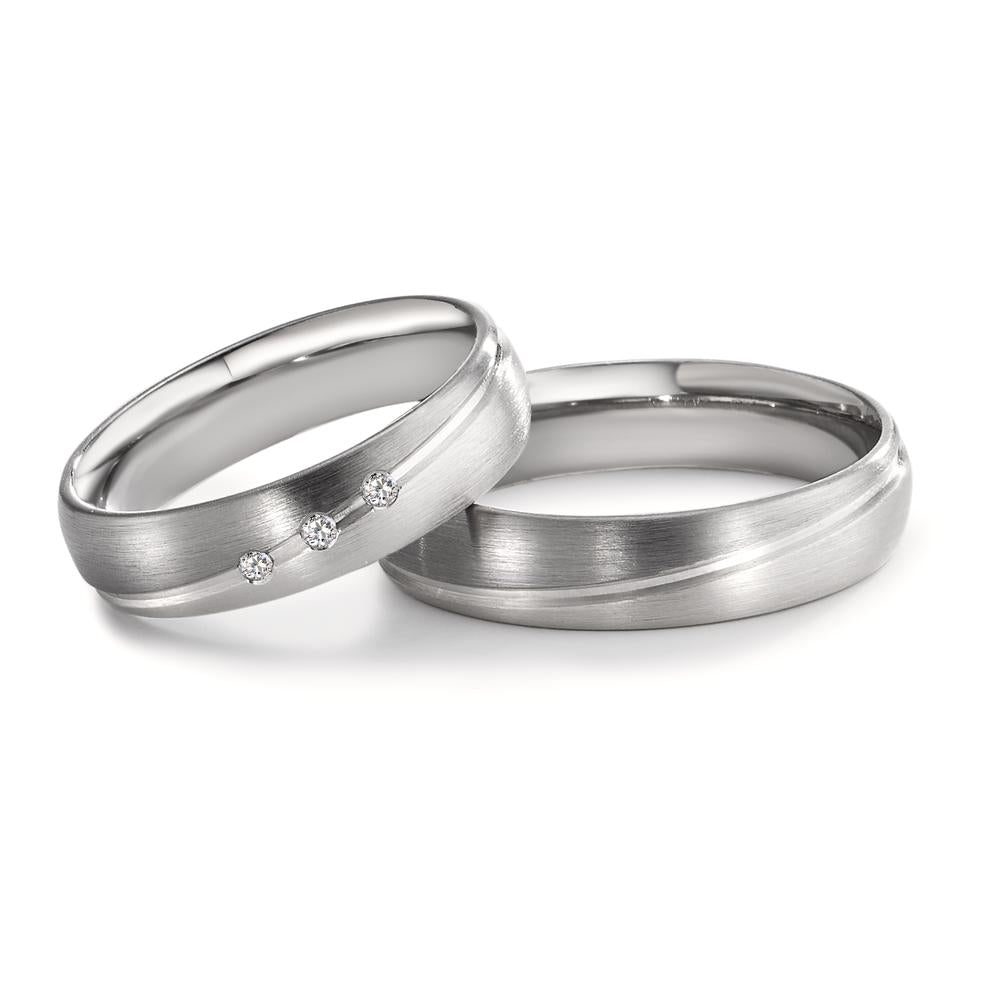 obrączka partnerska pallad 500, złoto białe 375/9 K Diament 0.045 ct, 3 kamienie, tw-vsi