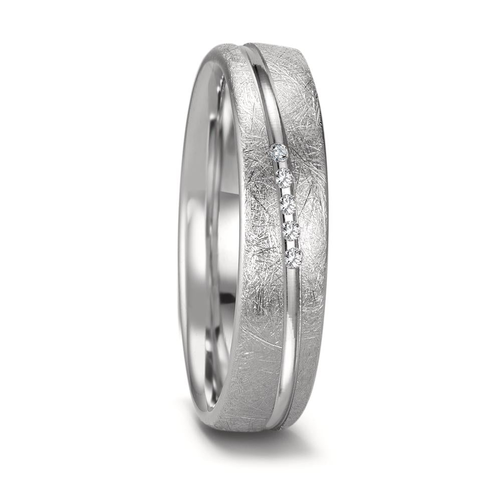 obrączka partnerska złoto białe 750/18 K Diament 0.025 ct, 5 kamienie, tw-si