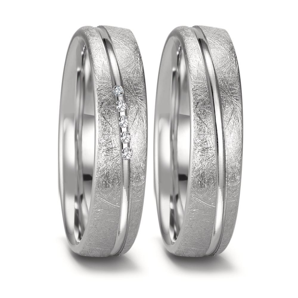 obrączka partnerska złoto białe 750/18 K Diament 0.025 ct, 5 kamienie, tw-si