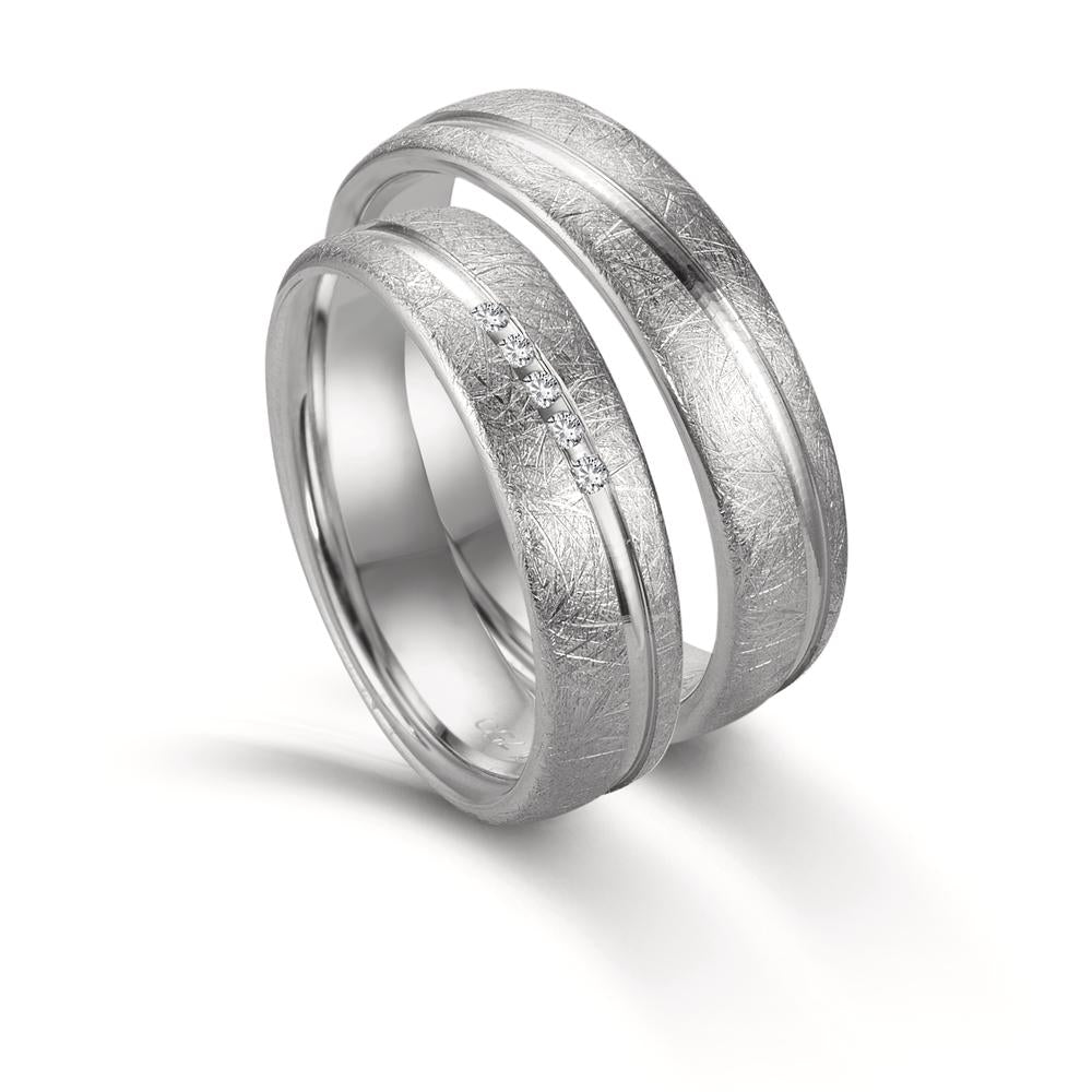 obrączka partnerska złoto białe 750/18 K Diament 0.025 ct, 5 kamienie, tw-si