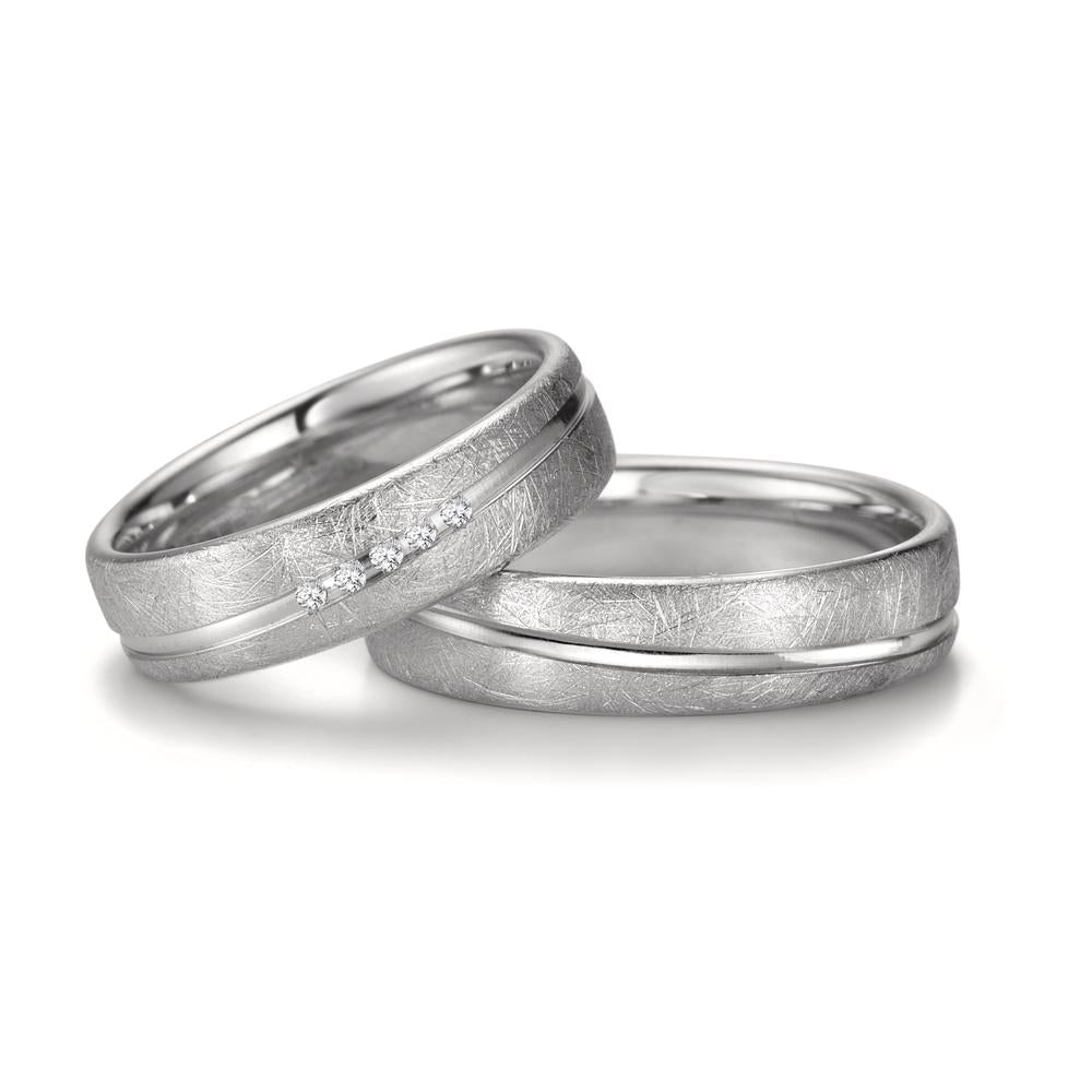 obrączka partnerska złoto białe 750/18 K Diament 0.025 ct, 5 kamienie, tw-si