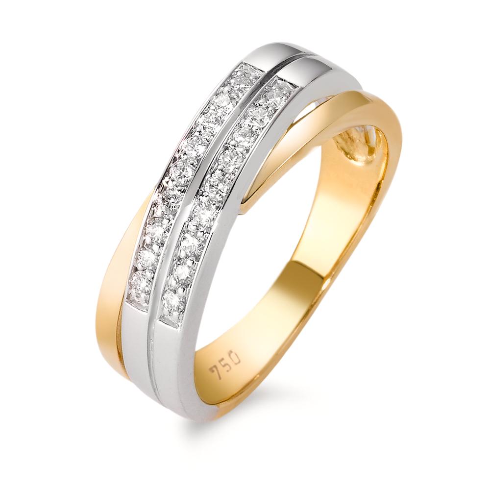 pierścionek złoto żółte 750/18 K, złoto białe 750/18 K Diament 0.17 ct, 18 kamienie, w-si