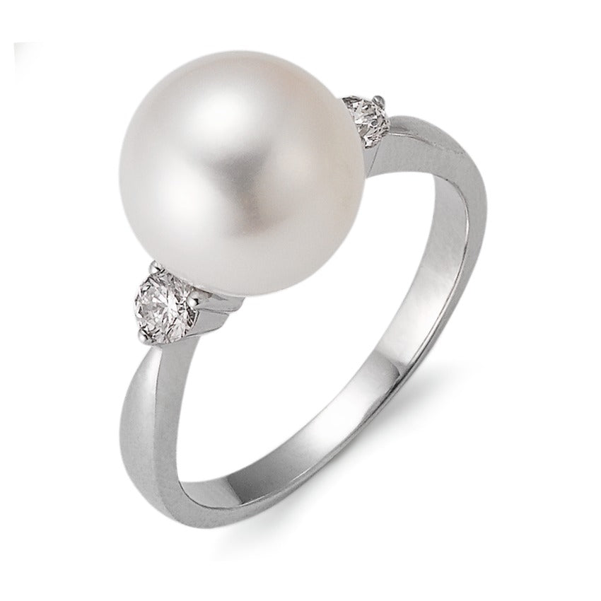 pierścionek złoto białe 750/18 K Diament 0.24 ct, 2 kamienie, w-si Perła hodowana w wodzie słodkiej biały, 10 mm