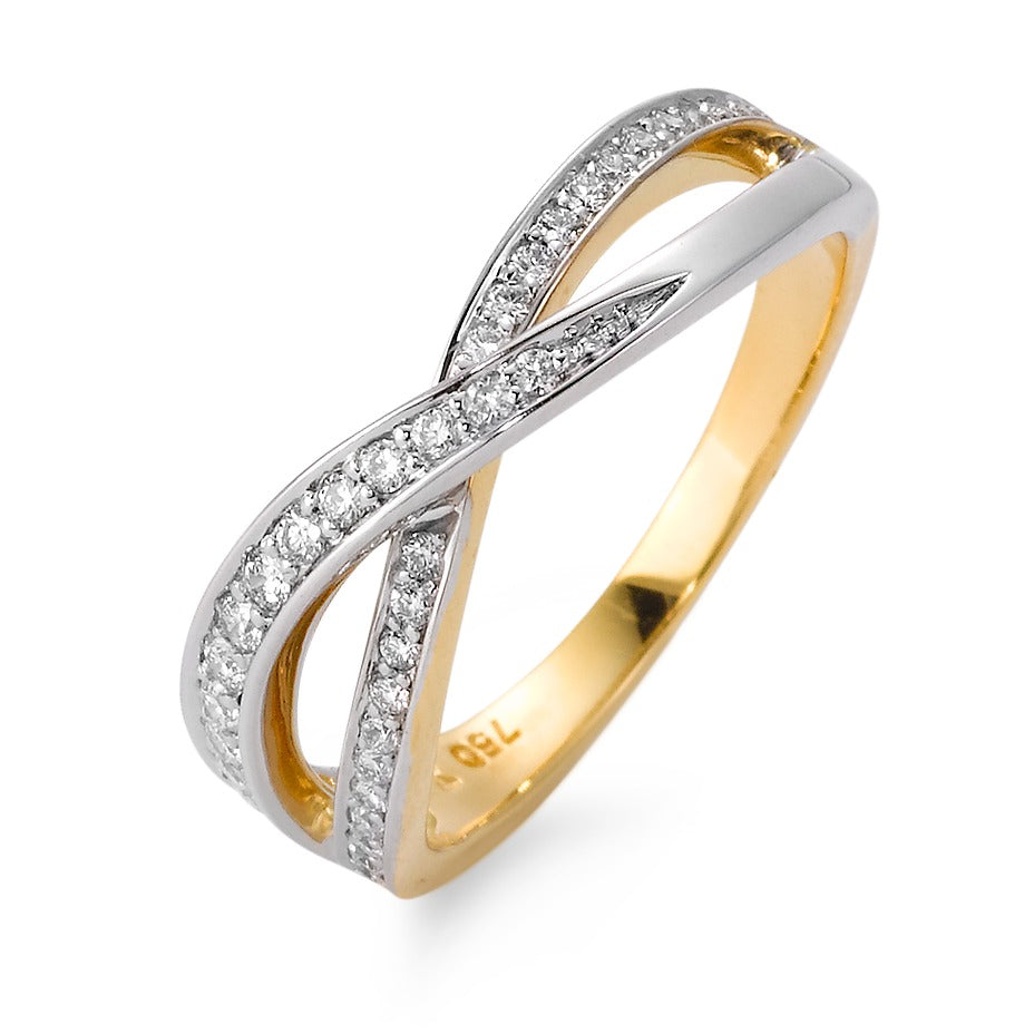 pierścionek złoto żółte 750/18 K, złoto białe 750/18 K Diament 0.25 ct, 38 kamienie, w-si