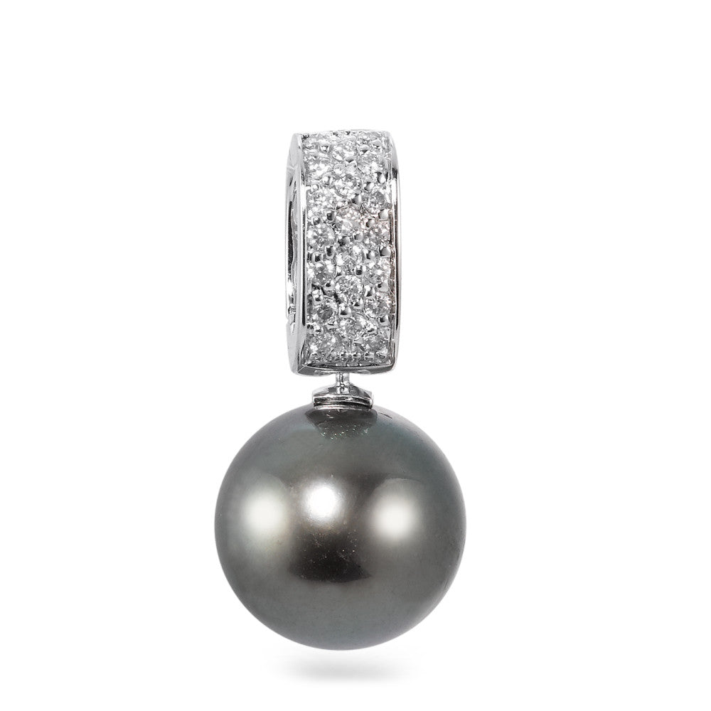 wisiorek złoto białe 750/18 K Diament 0.20 ct, 20 kamienie, w-si Perła tahitańska antracyt, 12.5 mm