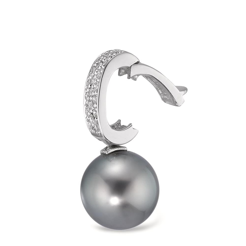 wisiorek złoto białe 750/18 K Diament 0.20 ct, 20 kamienie, w-si Perła tahitańska antracyt, 12.5 mm